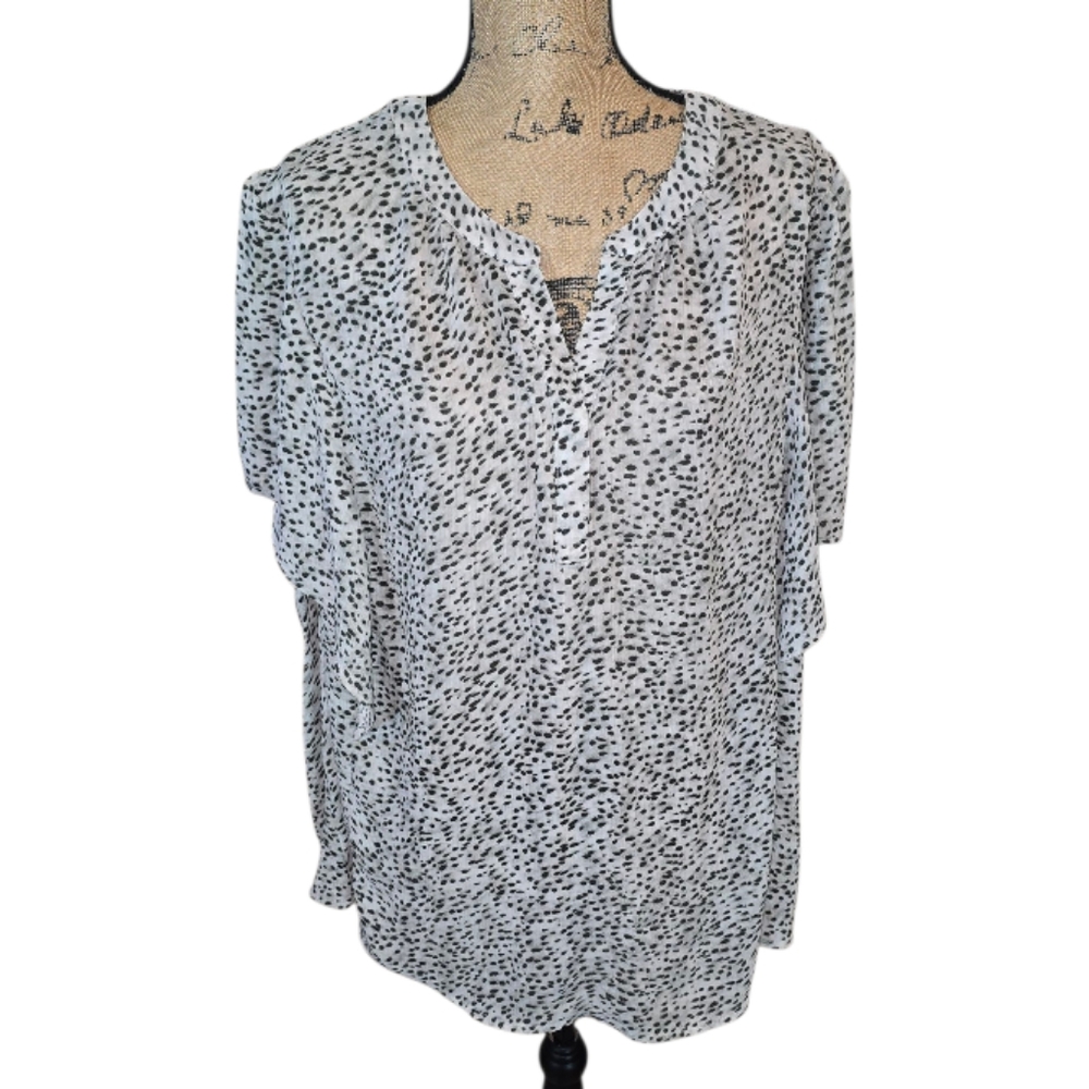 Chaps Women's Black and White Leopard‎ Animal Print Top Plus Size 2X